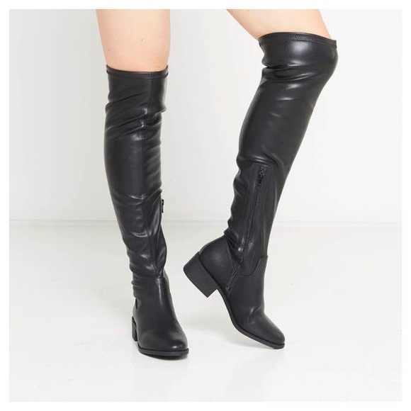 Steve Madden Black Stretch Faux Leather Over The Knee Boots Size 9.5 - Picture 2 of 6